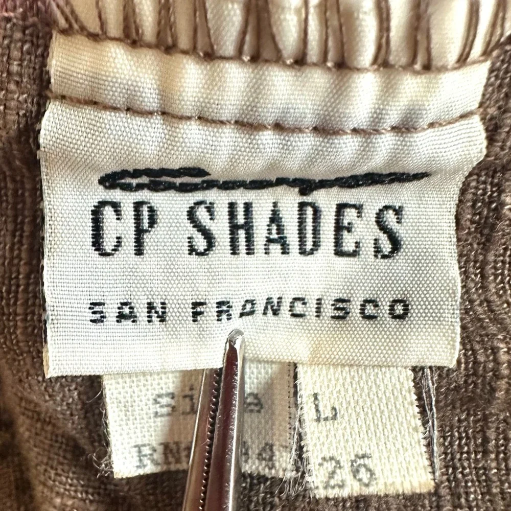 CP SHADES Vintage Brown Linen Cotton Midi Skirt Elastic Waist L Lagenlook Boho